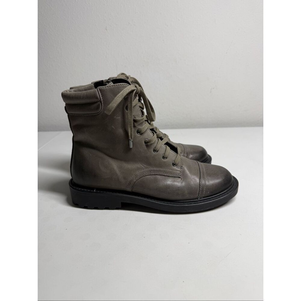 BP Women's Size 8,5M Grey Genuine Leather Lace-Up Side Zip Combat Ankle Boots